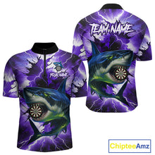 Load image into Gallery viewer, Thunder Lightning Storm Shark Darts Shirt For Men Custom Purple Darts Team Jersey Polo &amp; 1/4 Zip TDM4570