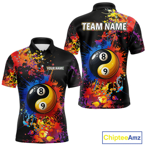 Colorful Billiard Jersey For Men Custom Funny Yin-Yang 8&9 Ball Pool Team Shirts Polo & 1/4 Zip TDM4574