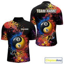 Load image into Gallery viewer, Colorful Billiard Jersey For Men Custom Funny Yin-Yang 8&amp;9 Ball Pool Team Shirts Polo &amp; 1/4 Zip TDM4574