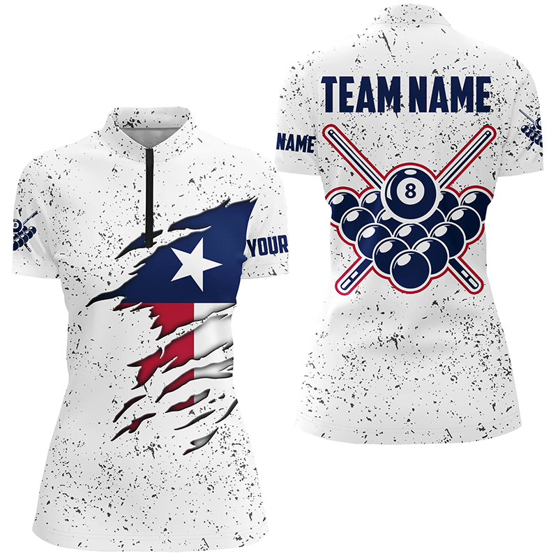 8 Ball Pool Texas Flag Personalized Billiard Women's Shirts, 8 Ball Pool Quarter-Zip Shirts TDM0550