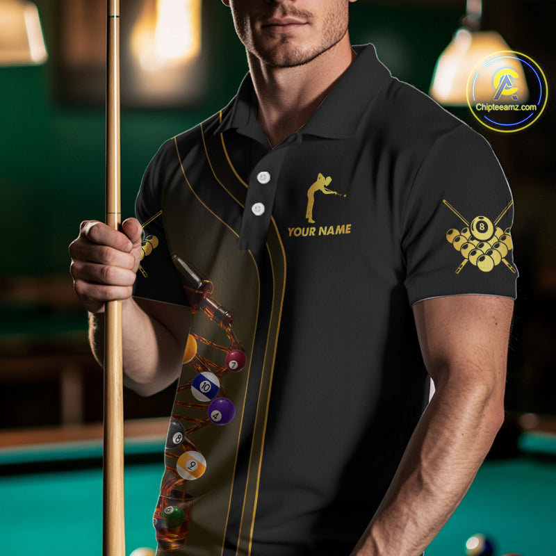 Funny DNA Wine Billiard Shirt For Men Custom Pool Team Shirts, Billiard Jersey Polo & Zip |Yellow TDM5193