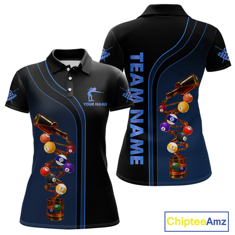 Funny DNA Wine Billiard Shirt For Women Custom Pool Team Shirts, Billiard Jersey Polo & 1/4 Zip|Blue TDM5195