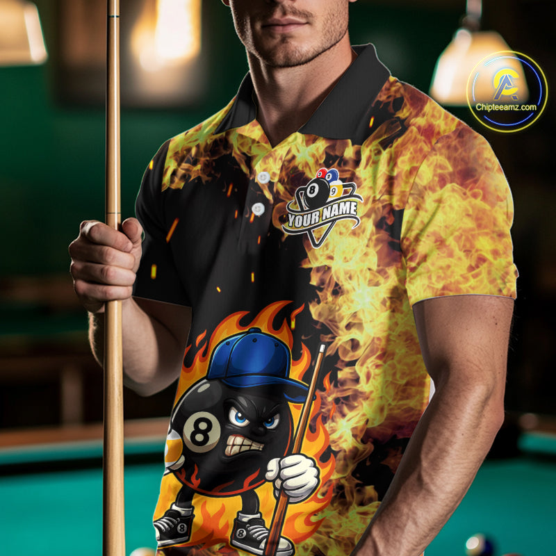 Personalized Billiard Flame Funny 8 Ball Pool Polo & 1/4 Zip For Men Custom Billiard Team Jersey TDM5201