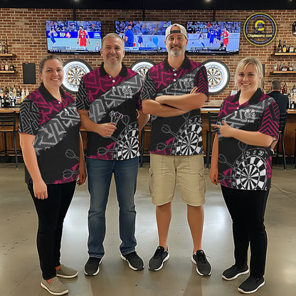Custom Darts Shirts For Men Personalized Zig-Zag Pattern Dart Jersey, Cool Darts Team Shirts|Pink TDM5453