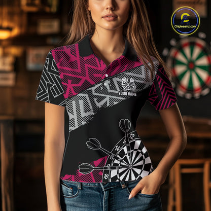 Custom Darts Shirts For Women Personalized Zig-Zag Pattern Dart Jersey, Cool Darts Team Shirts|Pink TDM5453