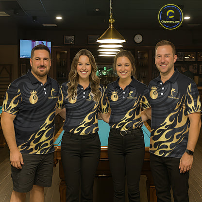 Custom Crown 8 Ball Billiard Shirt For Men, Black And Gold Pool Team Jersey Polo & Quarter Zip TDM5457