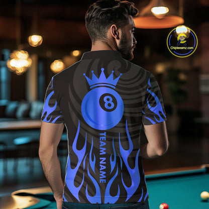 Custom Crown 8 Ball Billiard Shirt For Men, Black And Blue Pool Team Jersey Polo & Quarter Zip TDM5459