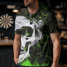 Load image into Gallery viewer, Personalized Green Glowing Fire Crack Skull Dart Shirt Custom Dart Shirts For Men Dart Team Jersey TDM3418