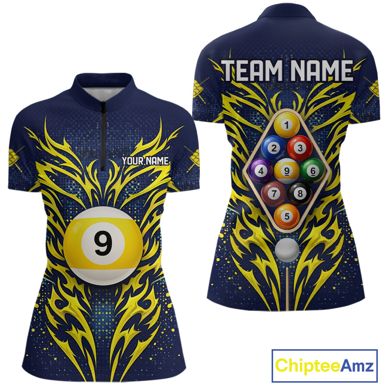 Personalized Tribal Flame 9 Ball Billiard Shirt For Women Custom 9 Ball Pool Team Jersey TDM5712