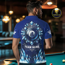 Load image into Gallery viewer, Blue 8 Ball Pool Icy Billiard Polo &amp; 1/4 Zip For Men Custom Billiard League Team Jersey TDM5715