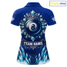 Load image into Gallery viewer, Blue 8 Ball Pool Icy Billiard Polo &amp; 1/4 Zip For Women Custom Billiard League Team Jersey TDM5715