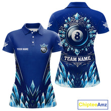 Load image into Gallery viewer, Blue 8 Ball Pool Icy Billiard Polo &amp; 1/4 Zip For Women Custom Billiard League Team Jersey TDM5715