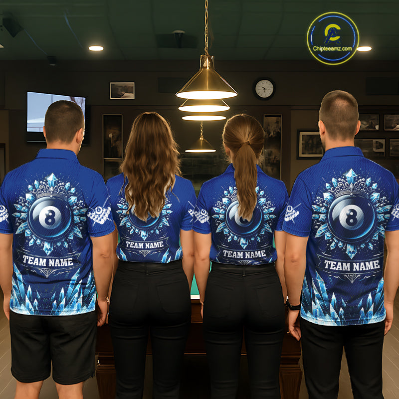 Blue 8 Ball Pool Icy Billiard Polo & 1/4 Zip For Men Custom Billiard League Team Jersey TDM5715