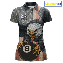 Load image into Gallery viewer, Personalized 8 Ball &amp; 9 Ball Vintage American Flag Eagle Billiard Shirt For Women, Pool Team Jersey TDM5720