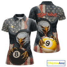 Load image into Gallery viewer, Personalized 8 Ball &amp; 9 Ball Vintage American Flag Eagle Billiard Shirt For Women, Pool Team Jersey TDM5720