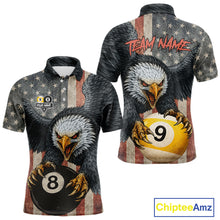 Load image into Gallery viewer, Personalized 8 Ball &amp; 9 Ball Vintage American Flag Eagle Billiard Shirt For Men, Pool Team Jersey TDM5720