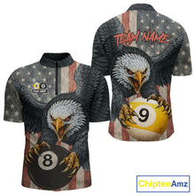 Load image into Gallery viewer, Personalized 8 Ball &amp; 9 Ball Vintage American Flag Eagle Billiard Shirt For Men, Pool Team Jersey TDM5720