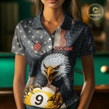 Load image into Gallery viewer, Personalized Vintage American Flag Eagle Billiard Shirt For Women, 9 Ball Pool Billiard Team Jerseys TDM5721
