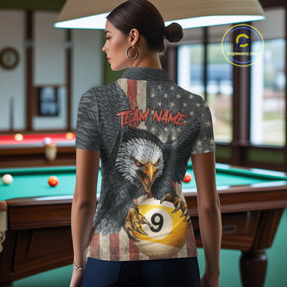 Personalized Vintage American Flag Eagle Billiard Shirt For Women, 9 Ball Pool Billiard Team Jerseys TDM5721