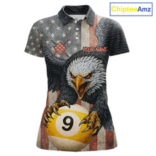 Load image into Gallery viewer, Personalized Vintage American Flag Eagle Billiard Shirt For Women, 9 Ball Pool Billiard Team Jerseys TDM5721