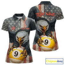 Load image into Gallery viewer, Personalized Vintage American Flag Eagle Billiard Shirt For Women, 9 Ball Pool Billiard Team Jerseys TDM5721