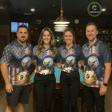 Load image into Gallery viewer, Personalized Vintage American Flag Eagle Billiard Shirt For Women, 9 Ball Pool Billiard Team Jerseys TDM5721