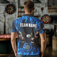 Load image into Gallery viewer, Blue Flaming American Flag Eagle Custom 3D Dart Shirts For Men, Patriotic Darts Team Jersey TDM3556