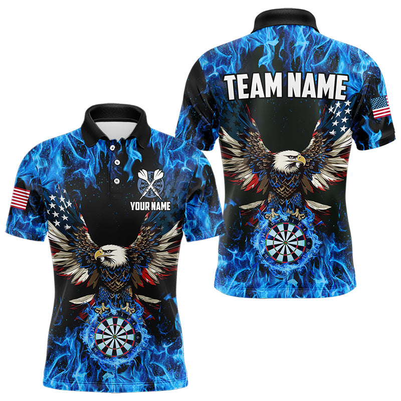 Blue Flaming American Flag Eagle Custom 3D Dart Shirts For Men, Patriotic Darts Team Jersey TDM3556