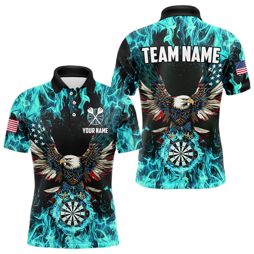 Turquoise Flame American Flag Eagle Custom 3D Dart Shirt For Men Patriotic Darts League Team Jersey TDM3557