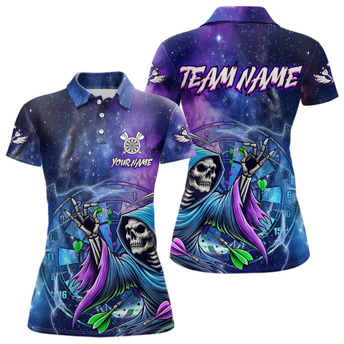 Death Skeleton Blue Purple Galaxy Dart Shirts For Women Custom Darts Jerseys TDM3561
