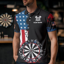 Load image into Gallery viewer, Personalized Grunge Dartboard American Flag Darts Shirts For Men, Patriotic Us Flag Dart Jerseys TDM3719