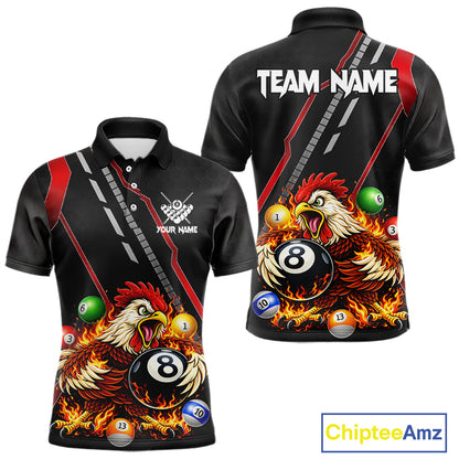 Funny Chicken Flame 8 Ball Billiard Shirt For Men Custom Billiard Team Jersey Polo & 1/4 Zip TDM6068