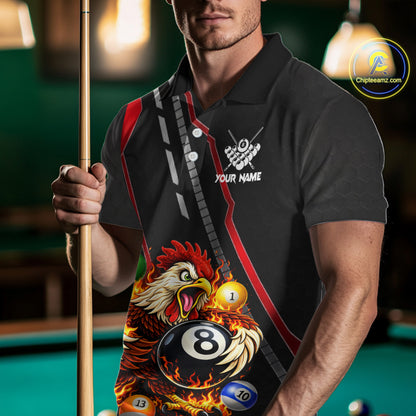 Funny Chicken Flame 8 Ball Billiard Shirt For Men Custom Billiard Team Jersey Polo & 1/4 Zip TDM6068