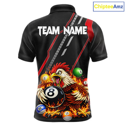 Funny Chicken Flame 8 Ball Billiard Shirt For Men Custom Billiard Team Jersey Polo & 1/4 Zip TDM6068