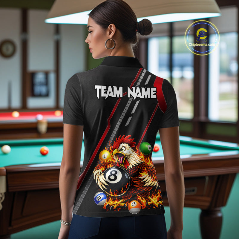 Funny Chicken Flame 8 Ball Billiard Shirt For Women Custom Billiard Team Jersey Polo & 1/4 Zip TDM6068
