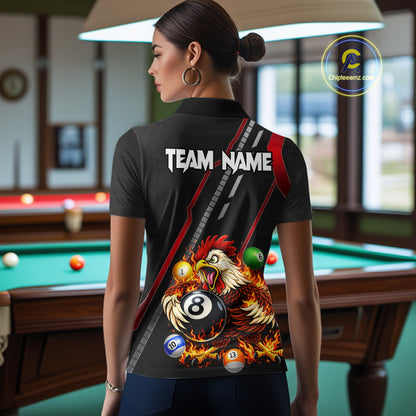 Funny Chicken Flame 8 Ball Billiard Shirt For Women Custom Billiard Team Jersey Polo & 1/4 Zip TDM6068