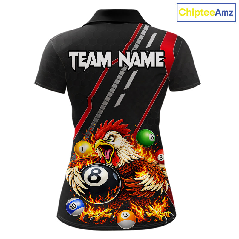 Funny Chicken Flame 8 Ball Billiard Shirt For Women Custom Billiard Team Jersey Polo & 1/4 Zip TDM6068