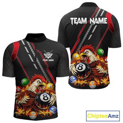 Funny Chicken Flame 8 Ball Billiard Shirt For Men Custom Billiard Team Jersey Polo & 1/4 Zip TDM6068
