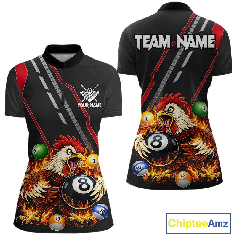 Funny Chicken Flame 8 Ball Billiard Shirt For Women Custom Billiard Team Jersey Polo & 1/4 Zip TDM6068