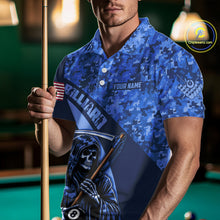 Load image into Gallery viewer, Personalized Grim Reaper Blue Camo Billiard Shirts For Men Custom Military Billiard Jerseys TDM3985
