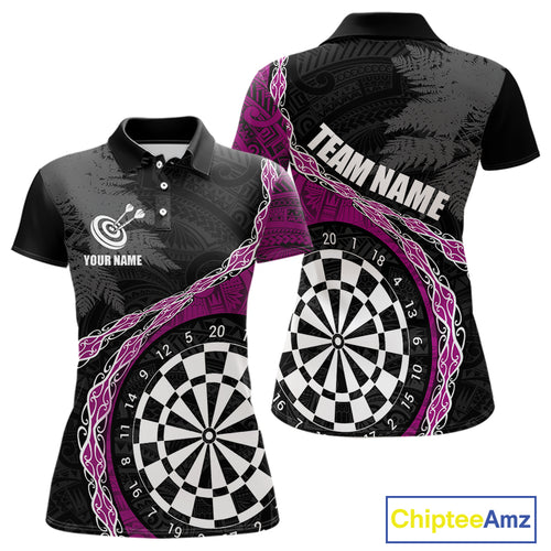 Custom Black And Purple Tribal Darts Shirts For Women | Team Polo & Quarter Zip Darts Jerseys TDM3991