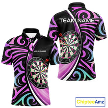 Load image into Gallery viewer, Funny Neon Purple Tribal Dart Shirts For Men – Custom Team Darts Jersey Polo &amp; Quarter Zip TDM3993
