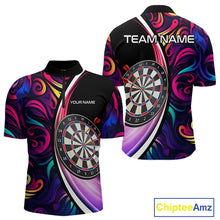 Load image into Gallery viewer, Funny Colorful Neon Swirl Pattern Custom Dart Shirts For Men, Team Polo &amp; Quarter Zip Dart Jerseys TDM3994