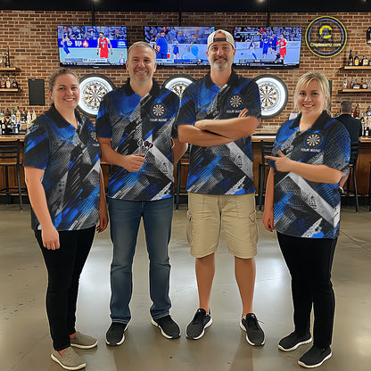 Personalized Blue Geometric Grunge Darts Shirt For Men Custom Darts Team Jersey Polo & 1/4 Zip TDM6507
