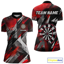 Load image into Gallery viewer, Personalized Red Geometric Grunge Darts Shirt For Women Custom Darts Team Jersey Polo &amp; 1/4 Zip TDM6508