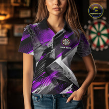 Load image into Gallery viewer, Personalized Purple Geometric Grunge Darts Shirt For Women Custom Darts Team Jersey Polo &amp; 1/4 Zip TDM6509