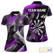 Load image into Gallery viewer, Personalized Purple Geometric Grunge Darts Shirt For Women Custom Darts Team Jersey Polo &amp; 1/4 Zip TDM6509