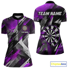 Load image into Gallery viewer, Personalized Purple Geometric Grunge Darts Shirt For Women Custom Darts Team Jersey Polo &amp; 1/4 Zip TDM6509