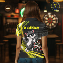 Load image into Gallery viewer, Custom Black And Yellow Funny Cat Darts Shirt For Women, Darts Jersey Polo &amp; 1/4 Zip, Darts Gifts TDM6510
