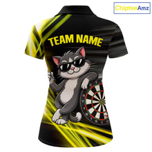 Load image into Gallery viewer, Custom Black And Yellow Funny Cat Darts Shirt For Women, Darts Jersey Polo &amp; 1/4 Zip, Darts Gifts TDM6510